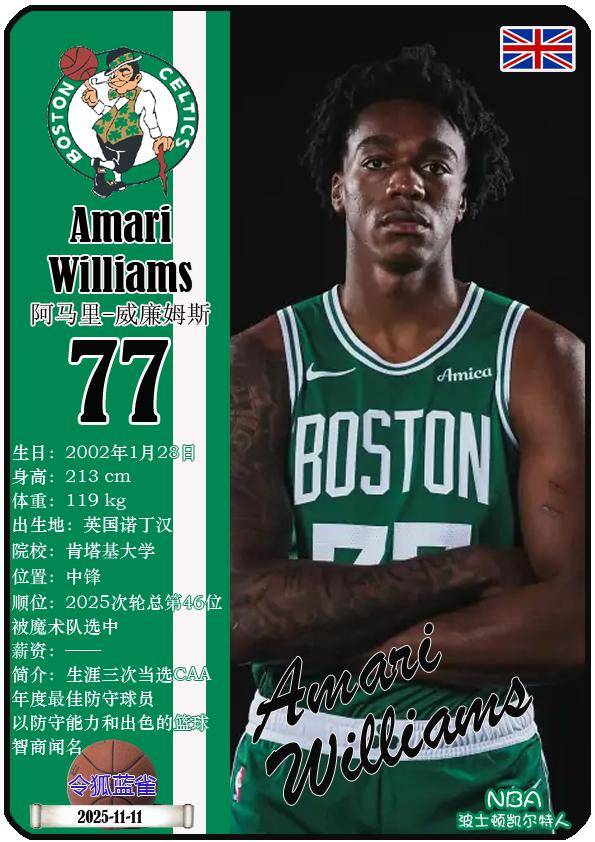 球星卡（NBA）：波士頓(dùn)凯尔特人队17人一览（25/26赛季）